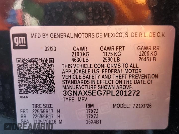 2023 Chevrolet Equinox LS with VIN 3GNAX5EG7PL201272, listed as a Copart auction lot 85886774 with 33,910 mi miles and Salvage title. Bid and sale history available at DreamBid. Image 13.