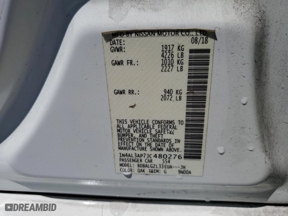2018 Nissan Altima 2.5 SV with VIN 1N4AL3AP7JC480276, listed as a Copart auction lot 52542325 with 55,141 mi miles and Salvage Title. Bid and sale history available at carsss.com. Image 12.