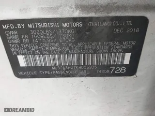 2019 Mitsubishi Mirage ES with VIN ML32A3HJ7KH005935, listed as a IAAI auction lot 41562360 with 71,027 mi miles. Bid and sale history available at carsss.com. Image 9.