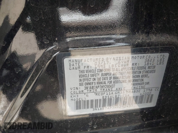 2017 Nissan Sentra S with VIN 3N1AB7AP7HY290437, listed as a IAAI auction lot 42582741 with 100,132 mi miles and . Bid and sale history available at DreamBid. Image 9.