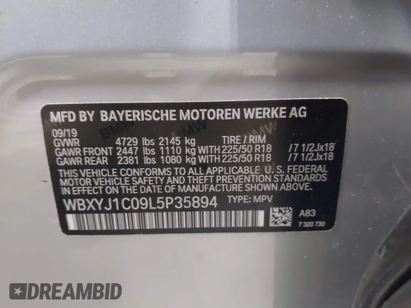 2020 BMW X2 xDrive28i with VIN WBXYJ1C09L5P35894, listed as a IAAI auction lot 41588426 with 24,476 mi miles. Bid and sale history available at carsss.com. Image 9.
