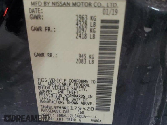2019 Nissan Altima 2.5 Platinum with VIN 1N4BL4FV6KC179520, listed as a Copart auction lot 48404465 with 70,190 mi miles and Salvage Title. Bid and sale history available at carsss.com. Image 14.