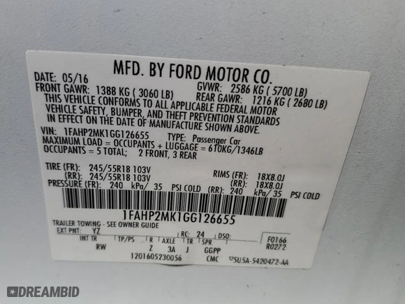 2016 Ford Sedan Police Interceptor with VIN 1FAHP2MK1GG126655, listed as a Copart auction lot 47273915 with 97,596 mi miles and Salvage Title. Bid and sale history available at carsss.com. Image 12.