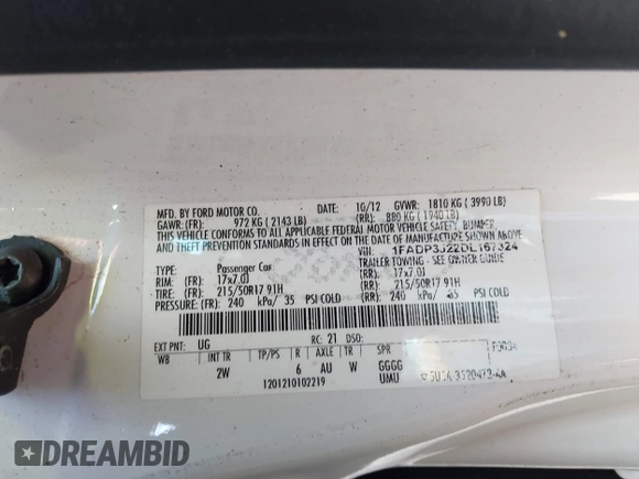 2013 Ford Focus Titanium with VIN 1FADP3J22DL167324, listed as a IAAI auction lot 41616927 with 127,259 mi miles and . Bid and sale history available at carsss.com. Image 9.