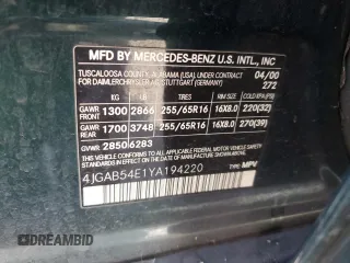 2000 Mercedes-Benz M-Class with VIN 4JGAB54E1YA194220, listed as a Copart auction lot 78433324 with 125,405 mi miles and Salvage Title. Bid and sale history available at carsss.com. Image 13.