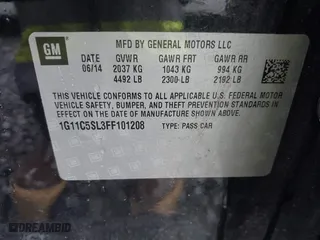 2015 Chevrolet Malibu LT with VIN 1G11C5SL3FF101208, listed as a IAAI auction lot 41965023 with 129,254 mi miles. Bid and sale history available at carsss.com. Image 9.