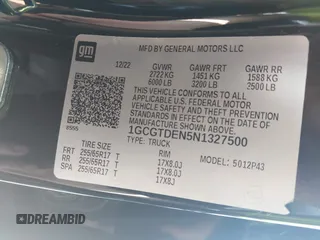 2022 Chevrolet Colorado 4WD Z71 z VIN 1GCGTDEN5N1327500, wystawiony jako IAAI lot #42265450 z przebiegiem 48 680 mil mil oraz . Historia ofert i sprzedaży dostępna na DreamBid. Obrazek 9.