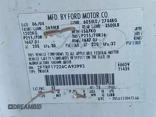 2004 Ford F-150 XL с VIN 2FTRF17224CA93993, выставлен на аукционе IAAI как лот 41676653 с пробегом Не указан миль и . История ставок и продаж доступна на DreamBid. Изображение 9.