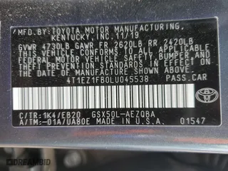2020 Toyota Avalon XSE with VIN 4T1EZ1FB0LU045538, listed as a Copart auction lot 82387744 with 17,909 mi miles and Salvage Title. Bid and sale history available at carsss.com. Image 12.