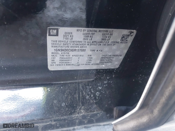 2016 Chevrolet Tahoe Commercial with VIN 1GNSKDEC9GR137688, listed as a IAAI auction lot 41387125 with 115,721 mi miles. Bid and sale history available at carsss.com. Image 9.