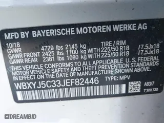 2018 BMW X2 xDrive28i with VIN WBXYJ5C33JEF82446, listed as a IAAI auction lot 41260076 with 50,278 mi miles. Bid and sale history available at carsss.com. Image 9.