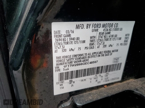 2016 Ford F-250 Lariat with VIN 1FT7W2B66GEC48597, listed as a Copart auction lot 72735664 with 115,563 mi miles and Salvage Title. Bid and sale history available at DreamBid. Image 14.