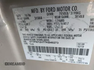 2007 Ford F-150 XLT с VIN 1FTPW12V77KB49273, выставлен на аукционе IAAI как лот 42018197 с пробегом 141 406 миль миль и . История ставок и продаж доступна на DreamBid. Изображение 9.