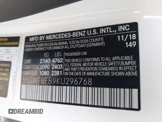 2019 Mercedes-Benz C 300 with VIN 55SWF8EB9KU296768, listed as a IAAI auction lot 42137749 with Not Provided miles and . Bid and sale history available at carsss.com. Image 9.