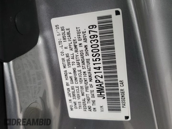 2005 Honda S2000 z VIN JHMAP21415S003979, wystawiony jako Copart lot #52466855 z przebiegiem 69 358 mil mil oraz Szkoda całkowita • Salvage title. Historia ofert i sprzedaży dostępna na DreamBid. Obrazek 12.