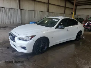 2018 Infiniti Q50 Luxe with VIN JN1EV7AR1JM433143, listed as a Copart auction lot 53863755 with 108,198 mi miles and Salvage title. Bid and sale history available at DreamBid. Image 1.