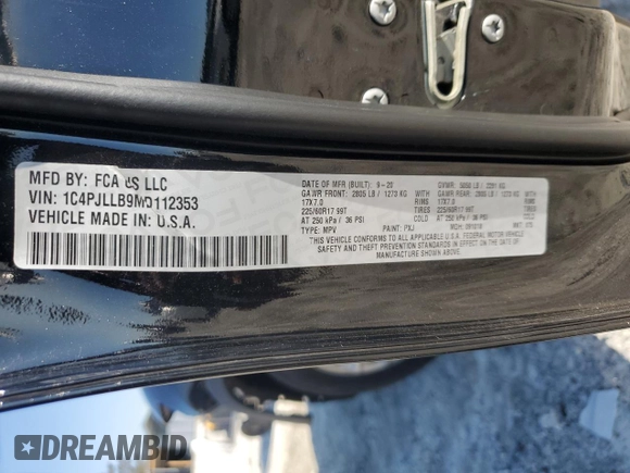 2021 Jeep Cherokee Altitude with VIN 1C4PJLLB9MD112353, listed as a Copart auction lot 48692805 with 93,074 mi miles and Salvage Title. Bid and sale history available at carsss.com. Image 13.