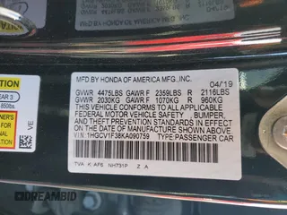 2019 Honda Accord Sport with VIN 1HGCV1F38KA090759, listed as a Copart auction lot 49012565 with 77,978 mi miles and Salvage Title. Bid and sale history available at DreamBid. Image 12.