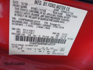 2010 Ford Focus SES with VIN 1FAHP3GN9AW169259, listed as a IAAI auction lot 41926145 with 192,661 mi miles. Bid and sale history available at carsss.com. Image 9.