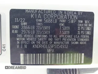 2023 Kia Sorento EX z VIN KNDRHDLG9P5154932, wystawiony jako IAAI lot #41928642 z przebiegiem 23 399 mil mil oraz . Historia ofert i sprzedaży dostępna na DreamBid. Obrazek 9.