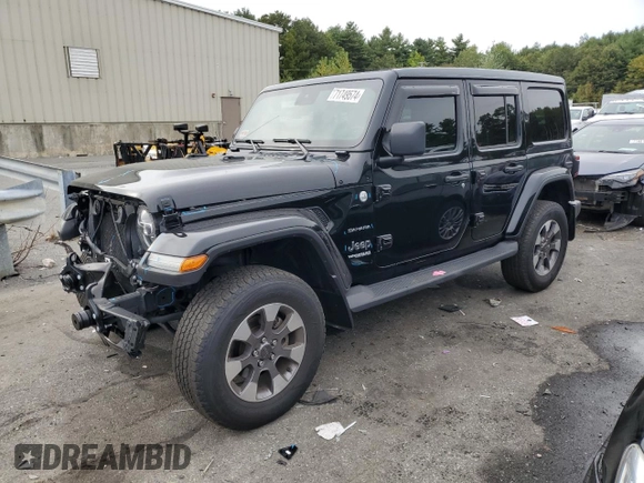 2021 Jeep Wrangler Unlimited Sahara High Altitude with VIN 1C4HJXEM9MW585183, listed as a Copart auction lot 71749574 with 21,526 mi miles and Salvage title. Bid and sale history available at DreamBid. Image 1.