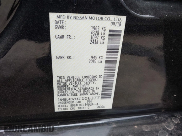2019 Nissan Altima 2.5 SV with VIN 1N4BL4DVXKC106377, listed as a IAAI auction lot 41830698 with 43,367 mi miles. Bid and sale history available at carsss.com. Image 9.