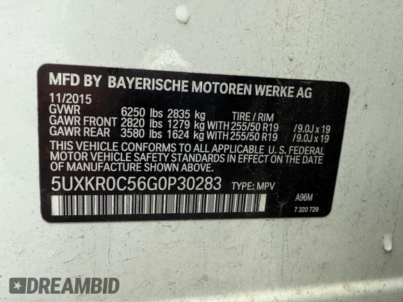 2016 BMW X5 xDrive35i with VIN 5UXKR0C56G0P30283, listed as a Copart auction lot 48347075 with 205,300 mi miles and Clean Title. Bid and sale history available at carsss.com. Image 10.