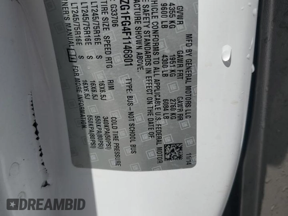 2015 Chevrolet Express Passenger LT с VIN 1GAZG1FG4F1146801, выставлен на аукционе Copart как лот 53570305 с пробегом 144 481 миль миль и Списание • Salvage title. История ставок и продаж доступна на DreamBid. Изображение 14.