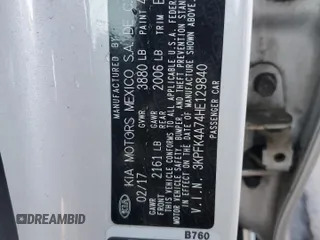 2017 Kia Forte LX with VIN 3KPFK4A74HE129840, listed as a Copart auction lot 69821544 with 64,010 mi miles and Non Repairable. Bid and sale history available at carsss.com. Image 12.