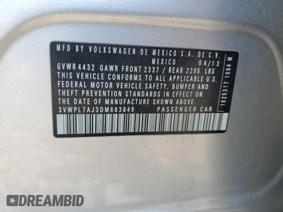 2013 Volkswagen Jetta TDI w/Sunroof & Nav with VIN 3VWPL7AJ3DM683849, listed as a Copart auction lot 64334965 with 173,997 mi miles and Non repairable. Bid and sale history available at DreamBid. Image 12.