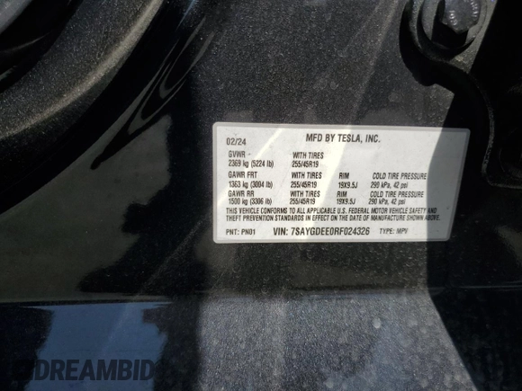 2024 Tesla Model Y Long Range z VIN 7SAYGDEE0RF024326, wystawiony jako Copart lot #52149675 z przebiegiem 34 503 mil mil oraz Szkoda całkowita • Salvage title. Historia ofert i sprzedaży dostępna na DreamBid. Obrazek 16.