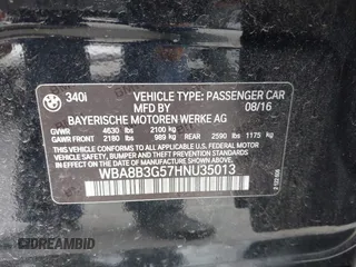 2017 BMW 3 Series 340i with VIN WBA8B3G57HNU35013, listed as a IAAI auction lot 42052820 with 98,113 mi miles and . Bid and sale history available at carsss.com. Image 9.