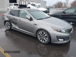 2015 Kia Optima SX Turbo with VIN 5XXGR4A66FG361755, listed as a IAAI auction lot 41199887 with 114,179 mi miles. Bid and sale history available at carsss.com. Image 1.