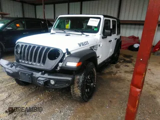 2021 Jeep Wrangler Unlimited Willys with VIN 1C4HJXDN6MW616741, listed as a IAAI auction lot 42009965 with 38,451 mi miles and . Bid and sale history available at DreamBid. Image 2.