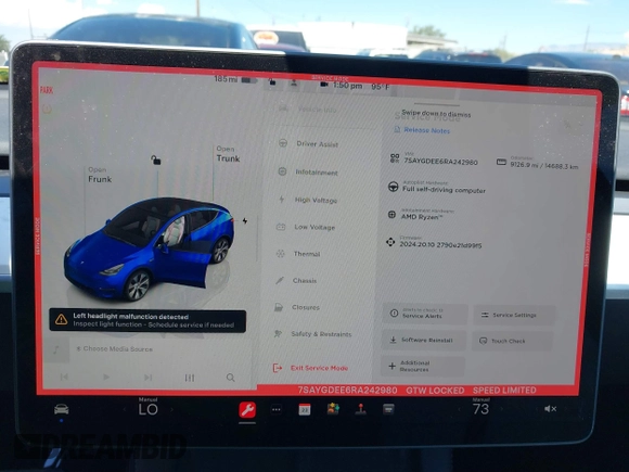 2024 Tesla Model Y Long Range with VIN 7SAYGDEE6RA242980, listed as a IAAI auction lot 40121685 with 9,126 mi miles and . Bid and sale history available at DreamBid. Image 18.