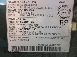 2018 Audi Q3 Premium with VIN WA1ECCFS0JR017413, listed as a Copart auction lot 62832335 with 112,795 mi miles and Salvage title. Bid and sale history available at DreamBid. Image 13.