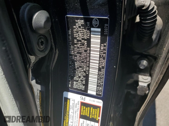 2017 Toyota Camry XLE z VIN 4T1BF1FK1HU781648, wystawiony jako Copart lot #57141715 z przebiegiem 70 437 mil mil oraz Szkoda całkowita • Salvage title. Historia ofert i sprzedaży dostępna na DreamBid. Obrazek 12.