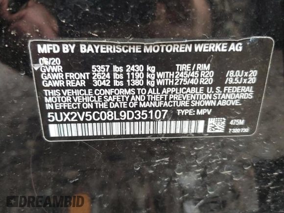 2020 BMW X4 M40i with VIN 5UX2V5C08L9D35107, listed as a Copart auction lot 38606224 with 2,551 mi miles. Bid and sale history available at carsss.com. Image 13.