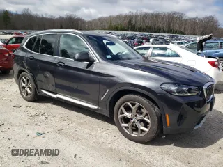 2022 BMW X3 xDrive30i with VIN 5UX53DP07N9K59614, listed as a Copart auction lot 45942415 with 27,961 mi miles and Salvage Title. Bid and sale history available at DreamBid. Image 4.