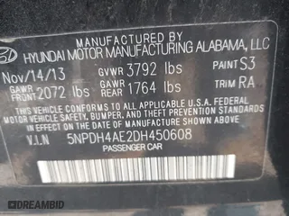2013 Hyundai Elantra GLS with VIN 5NPDH4AE2DH450608, listed as a IAAI auction lot 41932150 with 188,509 mi miles. Bid and sale history available at carsss.com. Image 9.