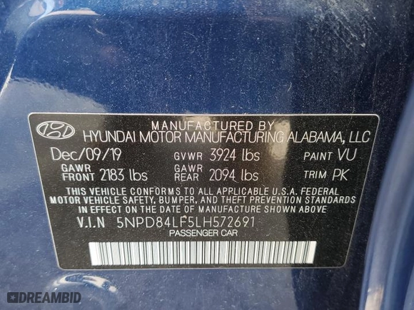 2020 Hyundai Elantra Value Edition with VIN 5NPD84LF5LH572691, listed as a Copart auction lot 47551684 with 68,412 mi miles and Salvage Title. Bid and sale history available at carsss.com. Image 12.