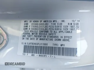 2015 Acura RDX Tech Pkg with VIN 5J8TB3H55FL013666, listed as a IAAI auction lot 41807022 with 151,522 mi miles. Bid and sale history available at carsss.com. Image 9.