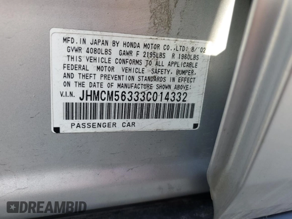 2003 Honda Accord LX z VIN JHMCM56333C014332, wystawiony jako Copart lot #52344385 z przebiegiem 200 432 mil mil oraz Szkoda całkowita • Salvage title. Historia ofert i sprzedaży dostępna na DreamBid. Obrazek 13.