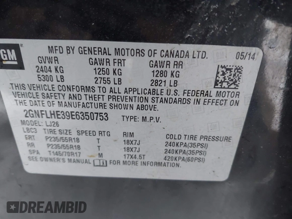 2014 Chevrolet Equinox LTZ with VIN 2GNFLHE39E6350753, listed as a IAAI auction lot 41356892 with 128,410 mi miles. Bid and sale history available at carsss.com. Image 9.