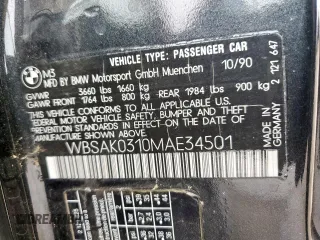 1991 BMW M3 z VIN WBSAK0310MAE34501, wystawiony jako Copart lot #45642275 z przebiegiem 129 936 mil mil oraz Czysty tytuł • Clean title. Historia ofert i sprzedaży dostępna na DreamBid. Obrazek 13.
