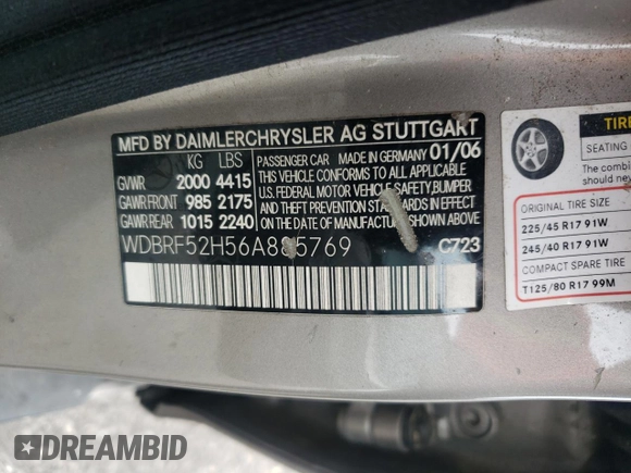 2006 Mercedes-Benz C 230 Sport z VIN WDBRF52H56A885769, wystawiony jako Copart lot #60147295 z przebiegiem 170 685 mil mil oraz Szkoda całkowita • Salvage title. Historia ofert i sprzedaży dostępna na DreamBid. Obrazek 12.