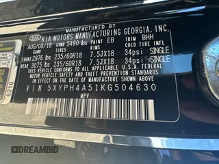2019 Kia Sorento EX Sport V6 with VIN 5XYPH4A51KG504630, listed as a Copart auction lot 88140655 with 93,136 mi miles and Clean Title. Bid and sale history available at carsss.com. Image 10.