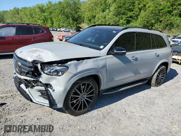 2025 Mercedes-Benz GLS 450 z VIN 4JGFF5KE9SB365827, wystawiony jako Copart lot #57504285 z przebiegiem 1 544 mil mil oraz Szkoda całkowita • Salvage title. Historia ofert i sprzedaży dostępna na DreamBid. Obrazek 1.
