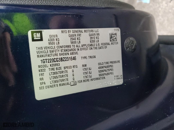 2011 GMC Sierra 2500HD SLE with VIN 1GT220CG3BZ231646, listed as a Copart auction lot 84441944 with 116,083 mi miles and Salvage Title. Bid and sale history available at carsss.com. Image 12.