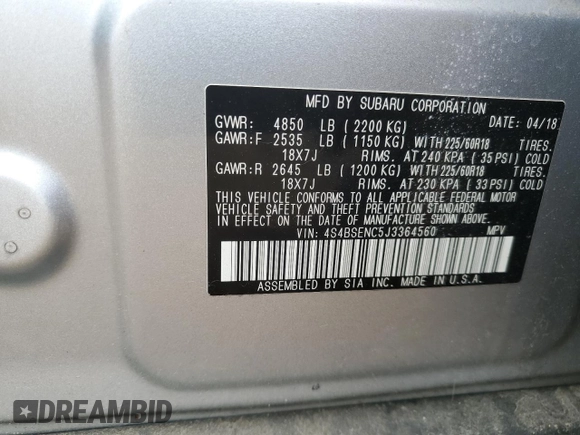 2018 Subaru Outback Limited z VIN 4S4BSENC5J3364560, wystawiony jako Copart lot #61365715 z przebiegiem 59 761 mil mil oraz Szkoda całkowita • Salvage title. Historia ofert i sprzedaży dostępna na DreamBid. Obrazek 12.